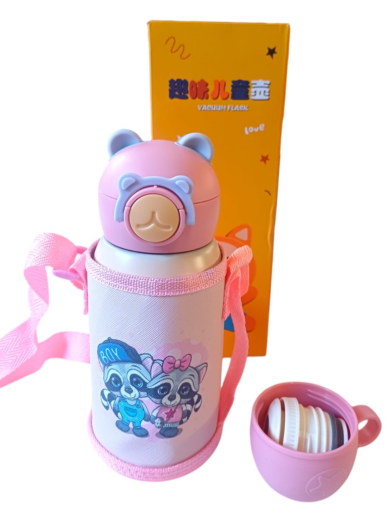 TERMO BOTELLA 2 EN 1 C/CORREA Y PORTA TERMO 600ML (1)