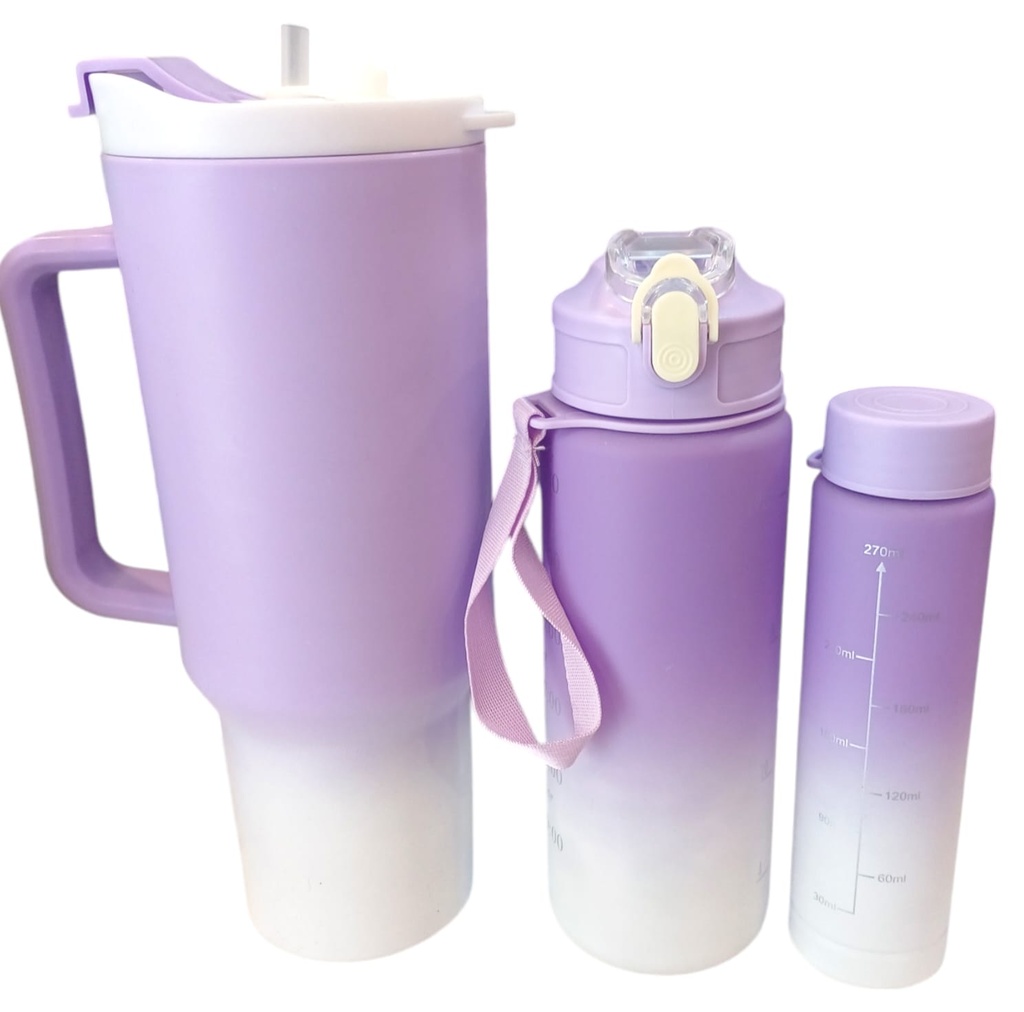 VASO TERMICO PLASTICO C/MANIJA Y BOTELLITAS 3 EN 1