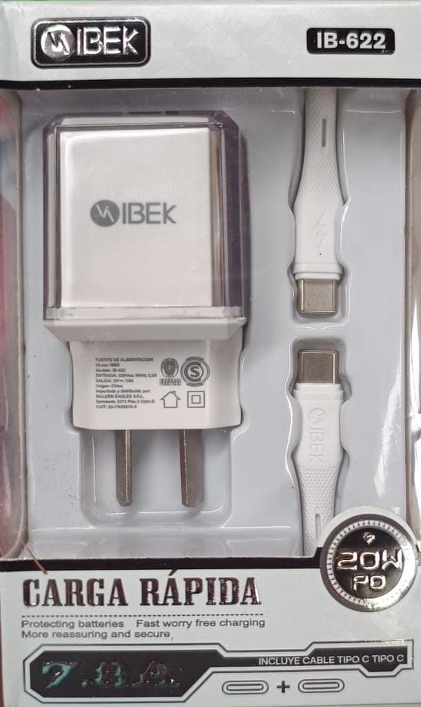 CARGADOR CON CABLE TIPOC 7.8A