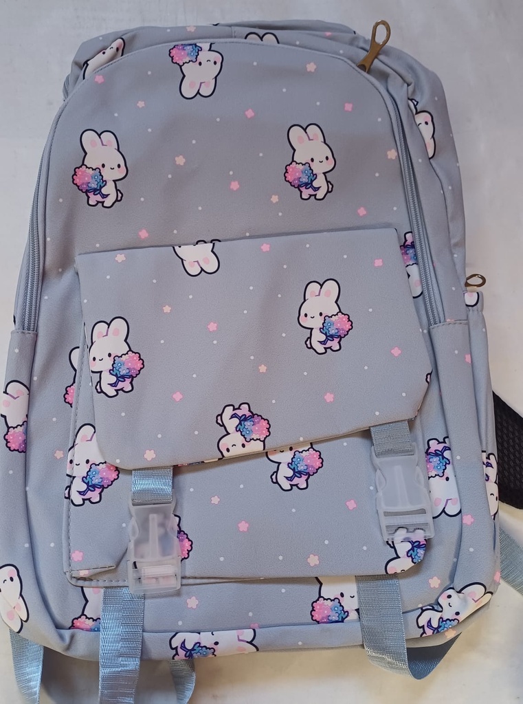 [ART3416] 🔵MOCHILA ESTAMPADA C/CONEJITOS Y BROCHES