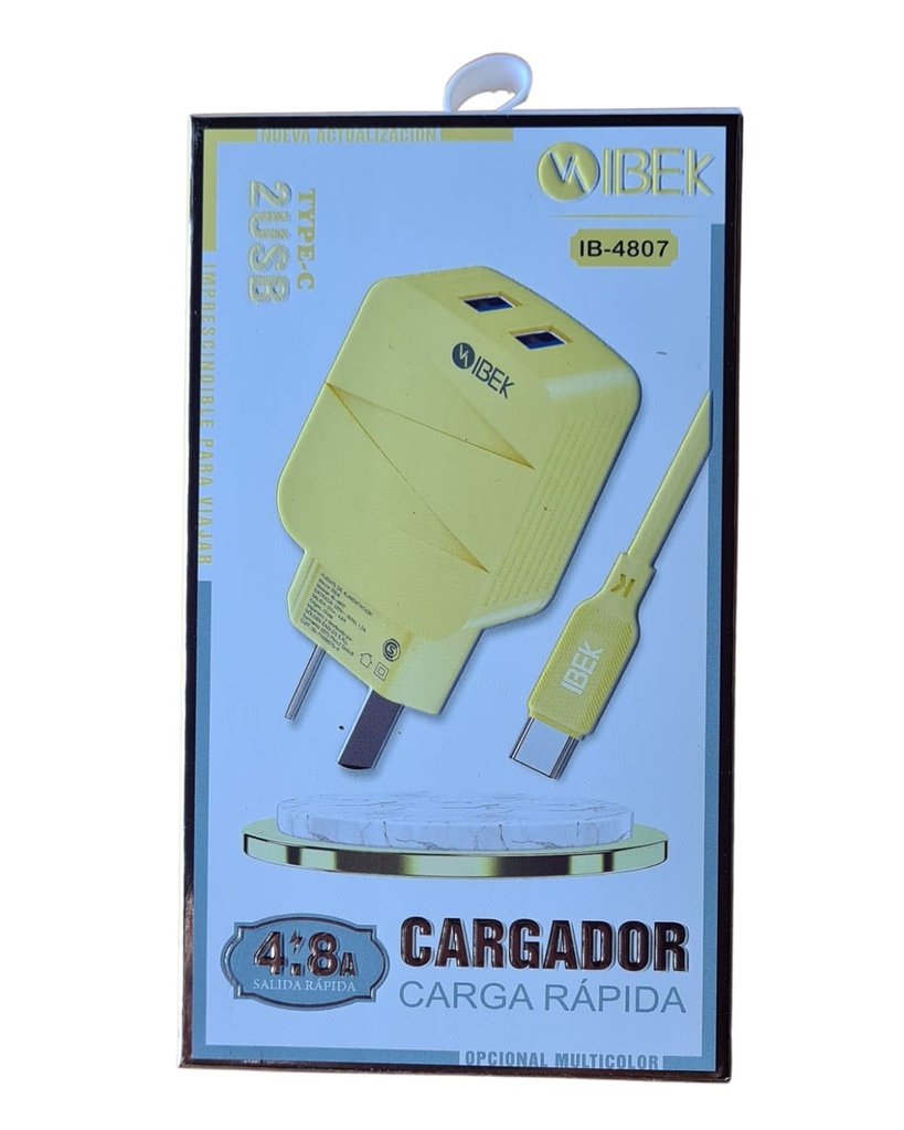CARGADOR CON CABLE 4.8A TIPO C IBEK