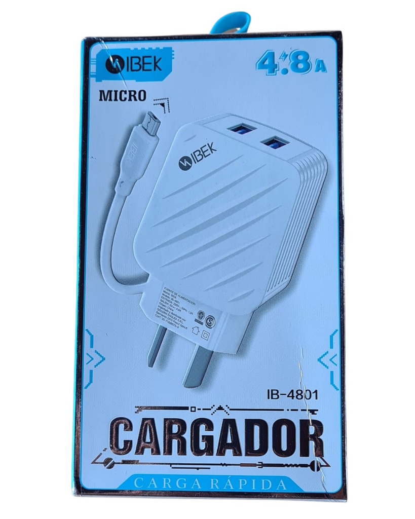 CARGADOR CON CABLE 4.8A MICRO IBEK
