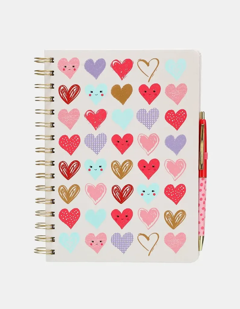 CUADERNO CORAZONES CON BOLIGRAFO ANILLADO
