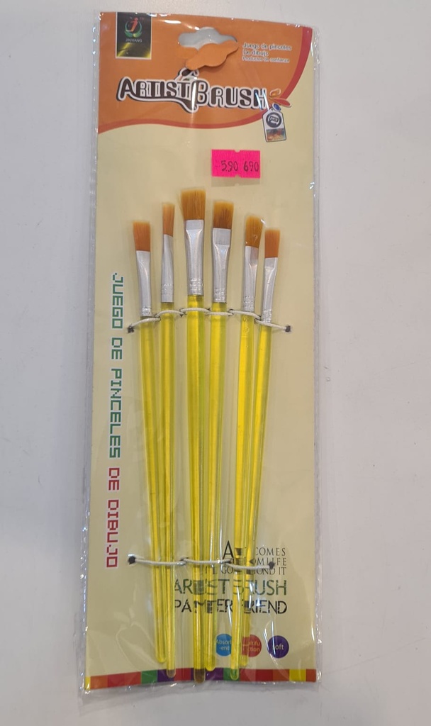 Pincel Recto Mango Acrilico x6